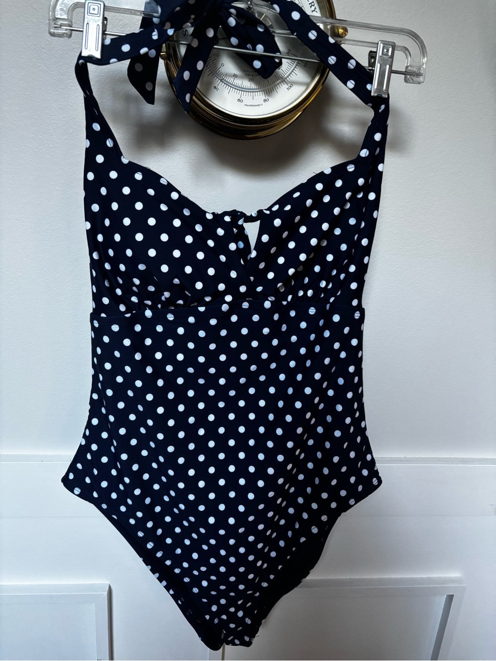 Peyton & Parker XL one piece swimsuit blue white polka-dot halter neck